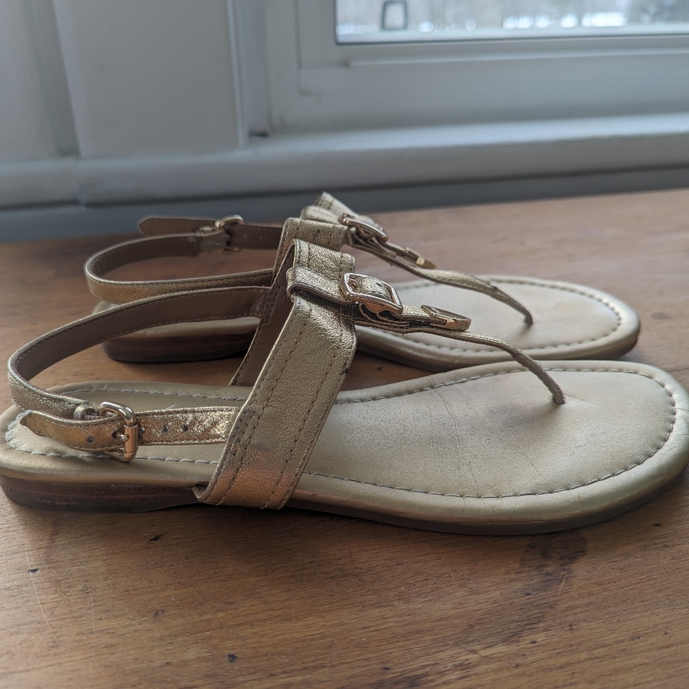 Coach Cassidy gold open toe logo Sandals Thong Slingback Flats